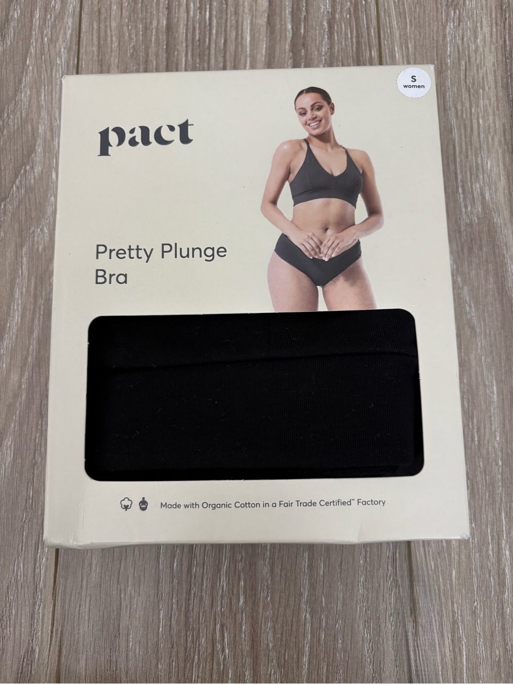 Pact Pretty Plunge Bra - Black Organic Cotton NWT - Picture 2 of 4
